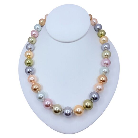 Vintage Kenneth J Lane Pastel Pearl Necklace 22" Large Heavy Inaugural Easter - Picture 4 of 7